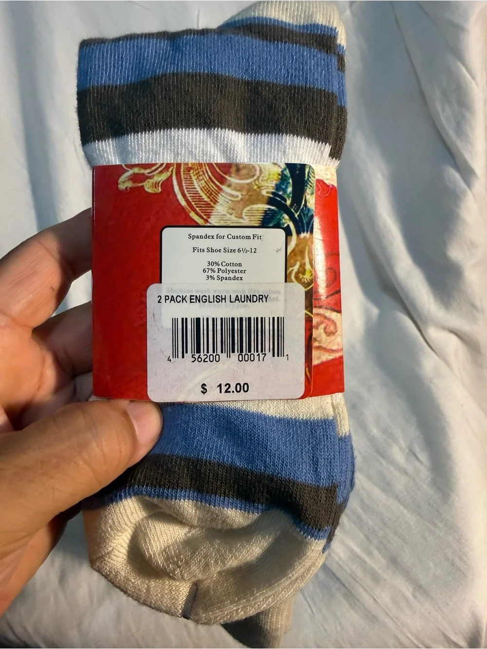 English Laundry Striped Crew Socks in Blue, White & Brown
